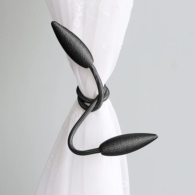 Valea Home 4 Pieces Curtain Tiebacks Clips Creative Window Drape Twist Tie Backs European Style Custom Made Curtain Holders Decorative Draperies Holdbacks, Black