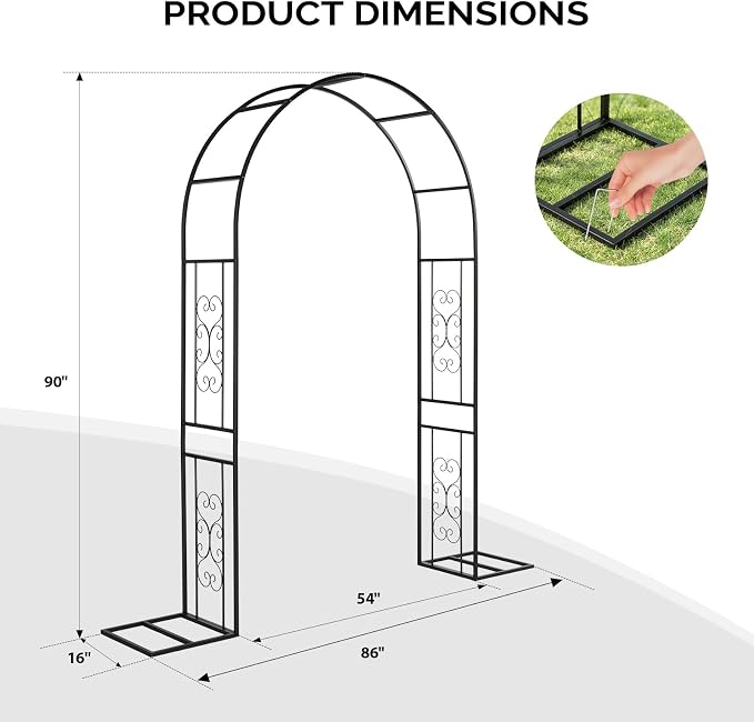 Outvita Garden Arch Trellis with Base, Heavy Duty Metal Arbour Archway for Climbing Plants Outdoor, Wedding Ceremony Party Patio Decor Black