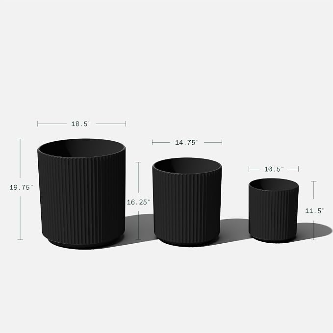 Veradek Demi Series Set of 3 Round Planters for Porch, Patio, Backyard | Durable Plastic-Stone Material | Modern Décor for Tall Plants, Flower