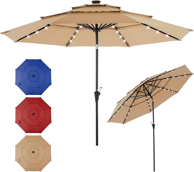 NEWBULIG 10FT Patio Umbrella, Offset Cantilever Outdoor Patio Table Umbrella, UV Protection, Fade Resistant Fabric, Easy Tilt Adjustment for Pool, Deck, Garden, Backyard, Red