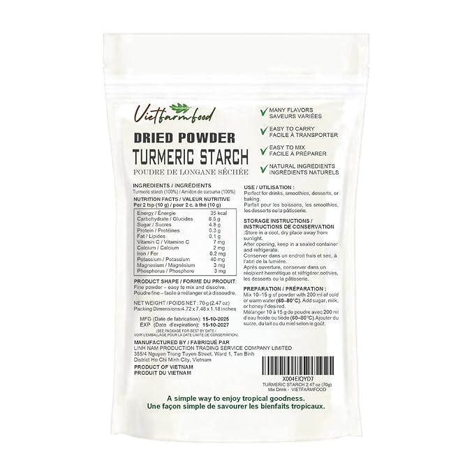 TURMERIC STARCH 2.47 oz (70g) VIETFARMFOOD: Pure freeze-dried vegetable powder, made from real vegetables with no added sugar - Perfect for daily nutrition to keep your body full of vitality
