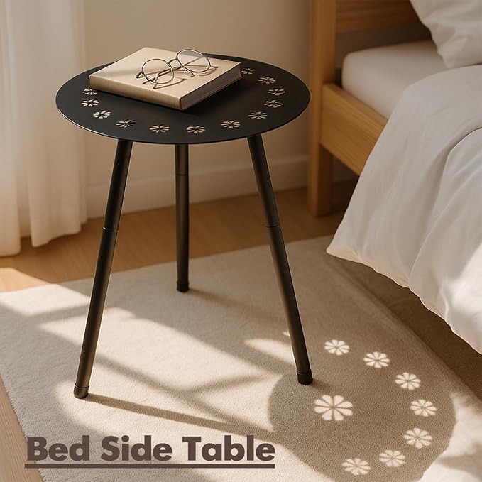 18 Inch Outdoor Side Table Patio Round Tables for Outside Black End Tables Small Coffee Table End Table Modern Metal Porch Plant Stands for Balcony, Indoor, Bedroom, Living Room, Small Spaces