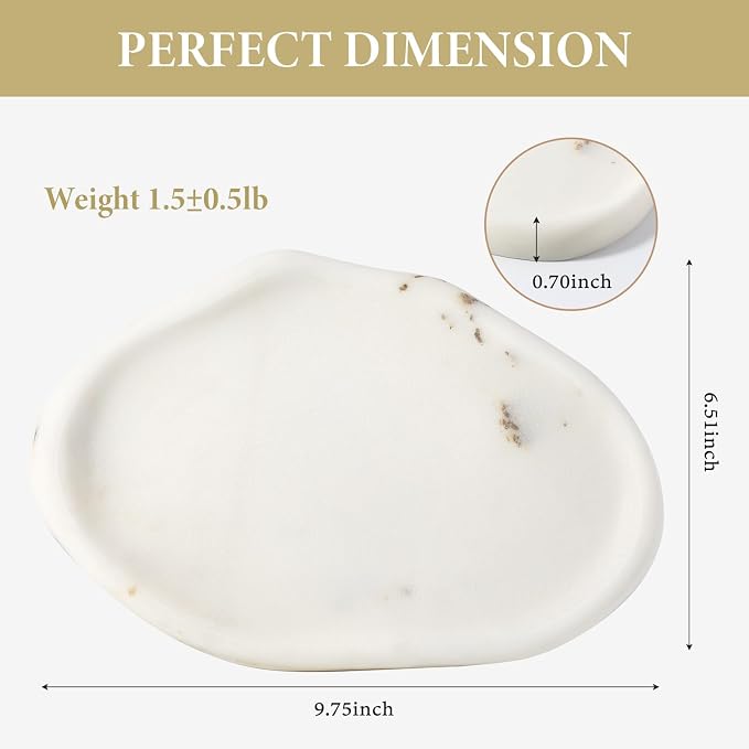 Koville Luxurious White Marble Vanity Tray, Cloud Shape Serving Stone Key Tray for Home Decor, 10"x7" Bathroom Marble Storage Trays, Stone Plate Holder for Perfume and Jewelry (Oriental Calacatta)