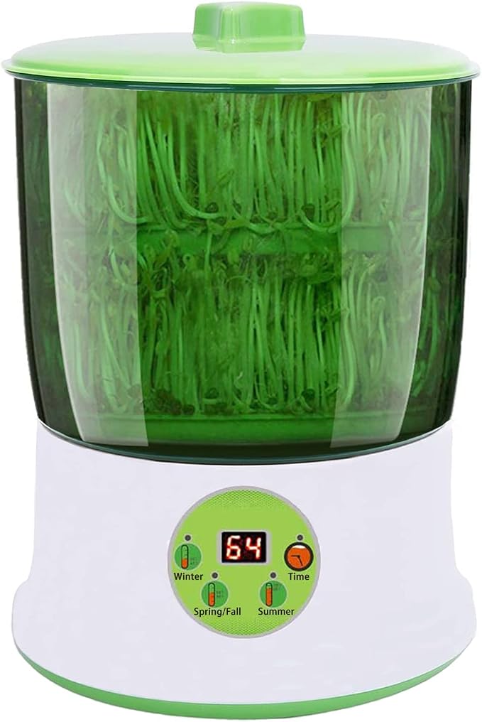 Bean Sprouts Machine, LED Display Time Control, Intelligent Automatic Bean Sprouts Maker, 2 Layers Function Large Capacity Seed Grow Cereal Tool, 110V