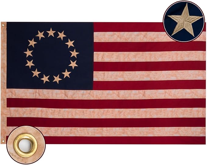Bradford Vintage Betsy Ross Flag 4x6 ft Outdoor Heavy Duty Tea Stained 13 Star American Flags for 250th Anniversary Colonial Flag Outside