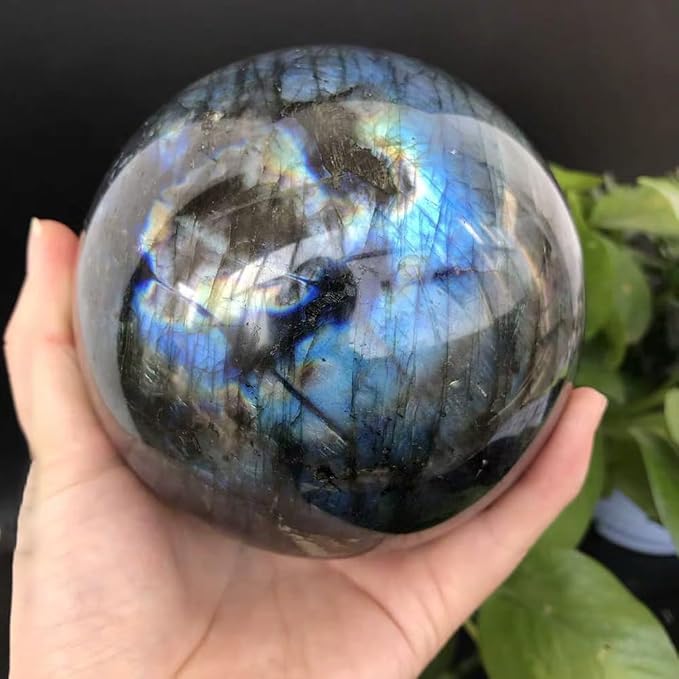 2.4-2.8 inch (6-7 cm) Natural Labradorite Crystal Sphere With Stand, Hand Polished Blue Green Aurora Color Gemstone Ball, Reiki Healing Stone, Feng Shui Home Ornament, Spiritual Meditation Decor