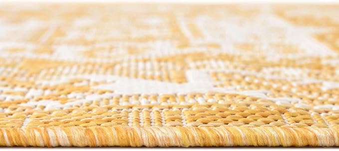 Unique Loom Outdoor Aztec Collection Area Rug - Chalca (10' Square, Yellow/ Ivory)