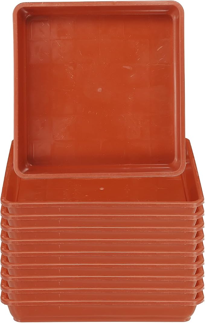 PATIKIL Plant Saucer Tray, 10 Pack 12 Inch Plastic Square Plant Saucer Flower Planter Drip Tray for Indoors Outdoors Patio Balcony, Red