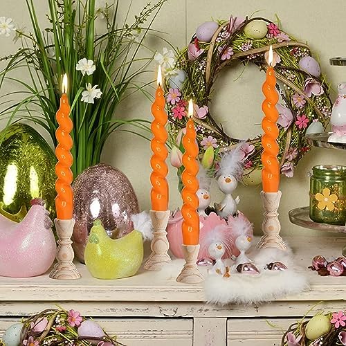 7.5 Inches Spiral Taper Candles Colorful Twisted Candle Dripless Long Candles, Handmade Candlesticks for Wedding Dinner Decor, Set of 4(Orange) - Image 4