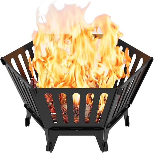 22.5 Inch Portable Hexagon Fire Pit with Travel Bag — Smokeless Patented Design Outdoor Wood Burning Fire Pit for Camping, Backyard, Patio, Bonfire, Picnic and BBQ, Vertical Hollow Style