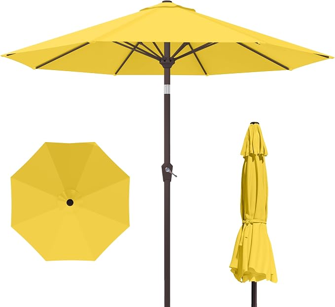 Kingdura 10FT Outdoor Patio Umbrella, Round Market Table Umbrella with Push‑Button Tilt and Crank Lift, 8 Sturdy Metal Ribs, UV50+ Protection Canopy for Backyard, Lawn, Deck, Poolside, Garden (Yellow)