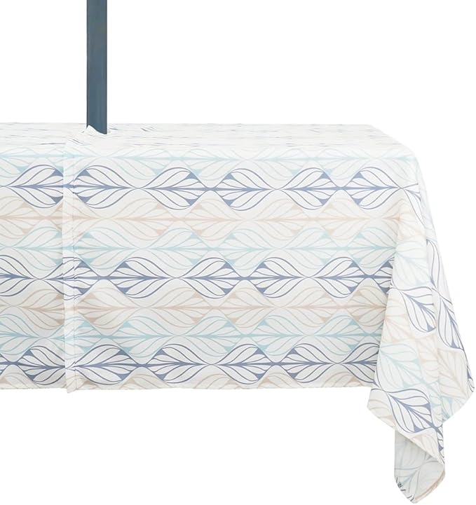 Outdoor Tablecloth with Umbrella Hole and Zipper, Patio Table Covers for Spring/Summer, Machine Washable Outdoor Party/Picnic Rectangle Table Cloth 60 x 84 in