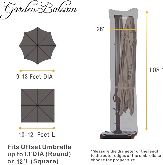 Patio Umbrella Cover for 9ft to 13ft Offset Umbrella, Water Resistant, Curved Cantilever and Straight Pole Parasol Outdoor Umbrellas Cover with Zipper and Rod