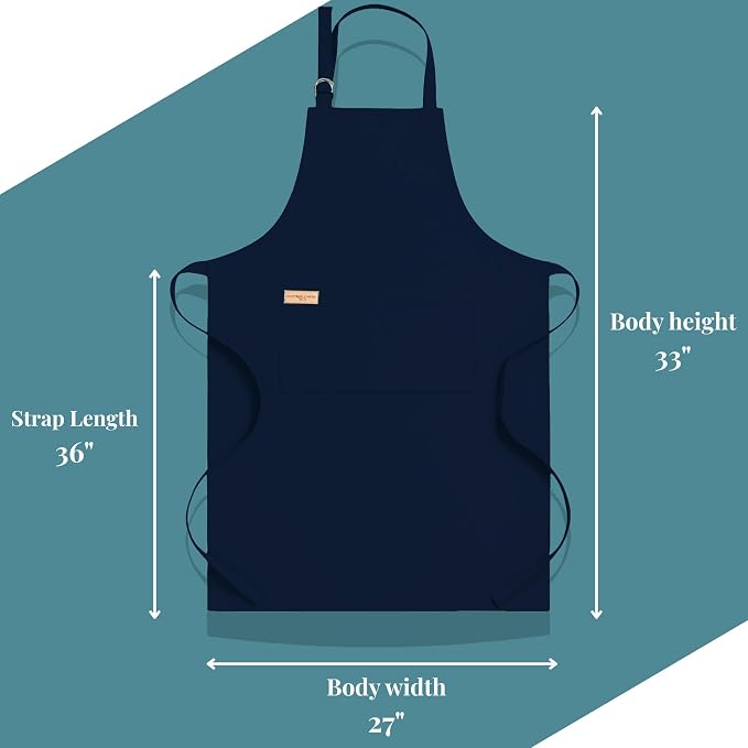 100% Cotton Kitchen Apron with 2 Pockets – Adjustable Chef Apron for Cooking Baking BBQ – Unisex Apron