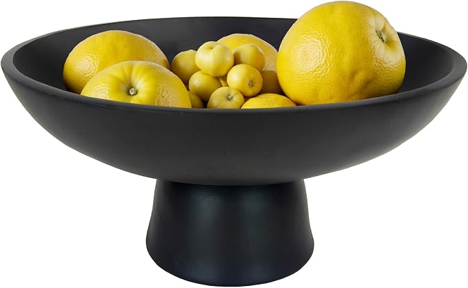 Large Black Decorative Bowl with Pedestal – 11.8" Modern Matte Resin Fruit Bowl for Kitchen Counter, Dining Table Centerpiece, Coffee Table or Entryway Home Décor