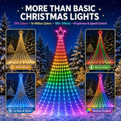 23FT Smart Outdoor Christmas Decorations, 335 LED RGB Star Waterfall Lights - Image 5