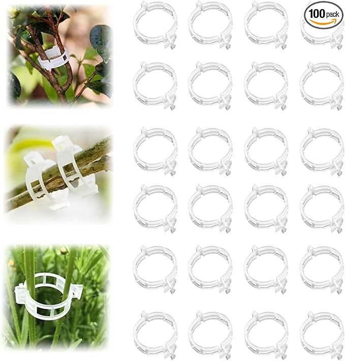 Secured Plastic Plant Clip, 2025 Upgrade Plant Support Clips Reusable Garden Clips, Garden Clips for Climbing Plants, Plastic Trellis Clips Tomato Grape Vine Vegetables Plant Fixing Clips (100, White)