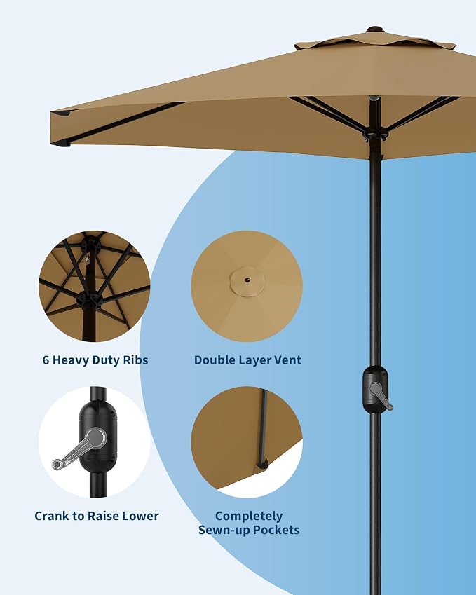 7.5-FT Outdoor Patio Umbrella With Push Button Tilt & Crank - Heavy-Duty Market Umbrella for Table, Garden, Pool, Deck, Backyard - 6 Sturdy Ribs,UV Protection & Waterproof Fabric,Navy Blue