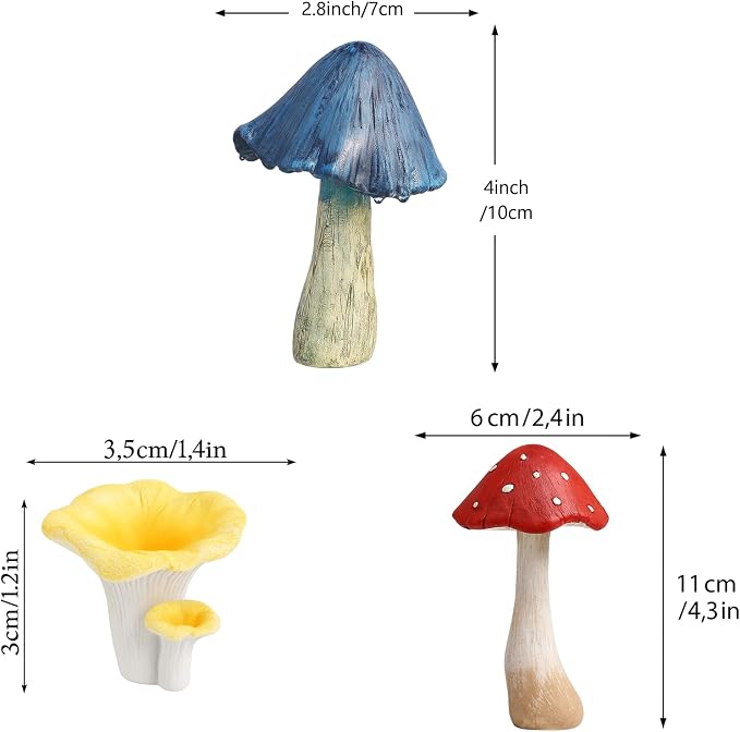 Fairy Garden Accessories Outdoor Mushroom Decor - 6 PCS Colorful Mushroom Figurines, Miniature Garden Statues and Lawn Ornaments for Outside Yard Art, Patio Plant Pot Decoration