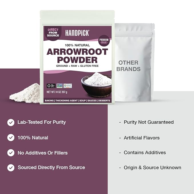 Arrowroot Powder (397g/14oz) Natural Thickener, Fine Ground | Wheat Flour Substitute | Non GMO, Gluten Free, Dairy Free | Neutral Flavor, Ideal for Baking/Cooking | Resealable Ziplock Pouch