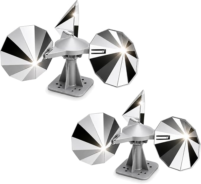 2 Pack Bird Scare Reflective Device with ABS Base for Outside | 3 Polygonal Double-Sided Chrome Blades, Outdoor Bird Reflectors for Pigeons Woodpeckers and Sparrows for Roof Garden Boat
