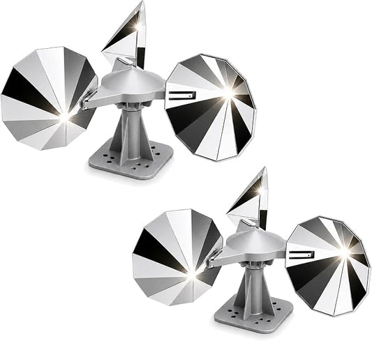 2 Pack Bird Scare Reflective Device with ABS Base for Outside | 3 Polygonal Double-Sided Chrome Blades, Outdoor Bird Reflectors for Pigeons Woodpeckers and Sparrows for Roof Garden Boat
