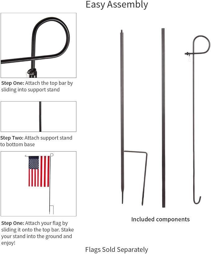 Evergreen Oversized Metal Outdoor Flag Stand 7-Feet Tall & 40-Inch Wide | Sturdy 5 lbs Solid Steel Black | Fits 3x5 and Smaller American Flag and Seasonal | Home Garden Planter House Décor