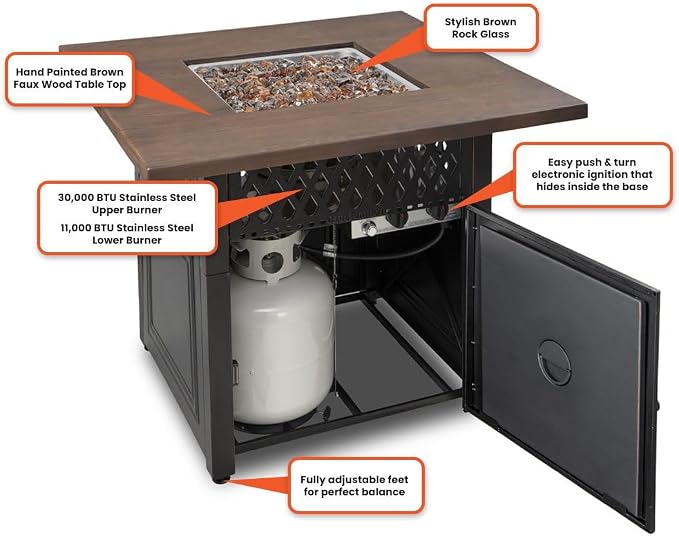 DualHeat by Endless Summer, The Donovan, 38" Square Propane Gas Outdoor Fire Pit Plus Patio Heater