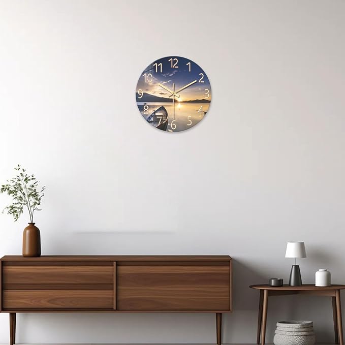 16 Inch Round Sunset Battery Powered Wall Clock | Large Modern Coastal Wall Clocks for Living Room Bedroom Office Kitchen Decor Analog Silent Wall Clock Non Ticking