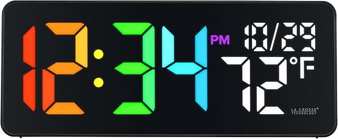 La Crosse Technology 513-1411 Color-Changing Digital LED Wall Clock with Indoor Temperature