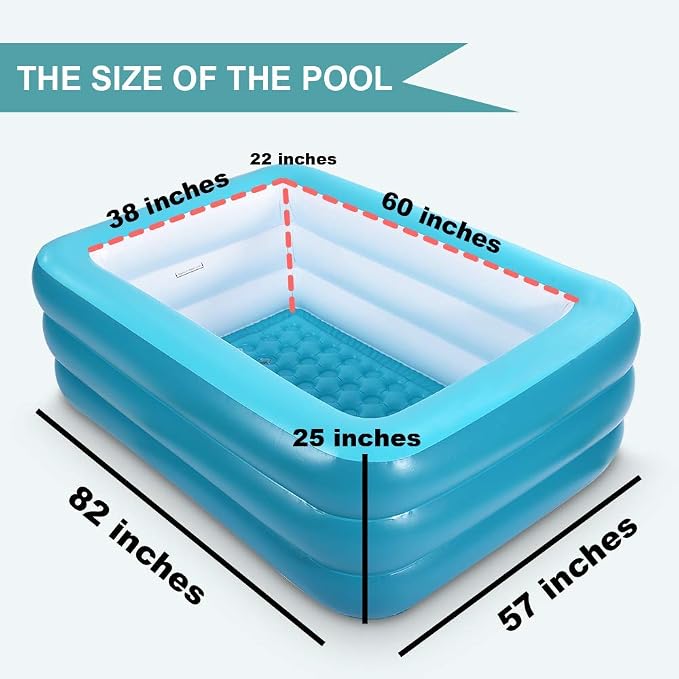 Inflatable Pools for Kids and Adults, 82" X 57" X 25" Kiddie Pools with Inflatable Soft Floor, Durable Family Swimming Pool for Backyard, Garden or Indoor (Green)