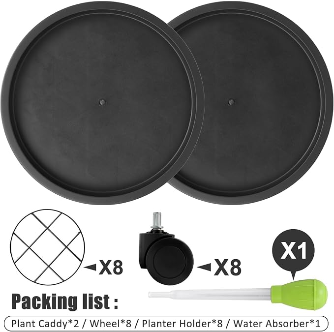 2Pack 15.7''Large Plant Stand with Wheels, Plant Stand Dolly for Heavy Planter,Wheeled Planter Saucer Tray,Rolling plant stand,Heavy-Duty Plant Caddy with Casters for Indoor and Outdoor(Black)