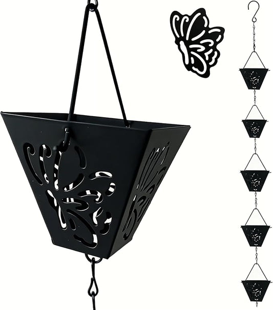 8.5 Ft Black Butterfly Rains Chains,Apply Rain Chains for Gutters Outdoor | Replaces the Traditional Drainage Ditch, Ensuring Smooth Water Flow, Uniform Cup Mouth Size, Rust Prevention, Durability