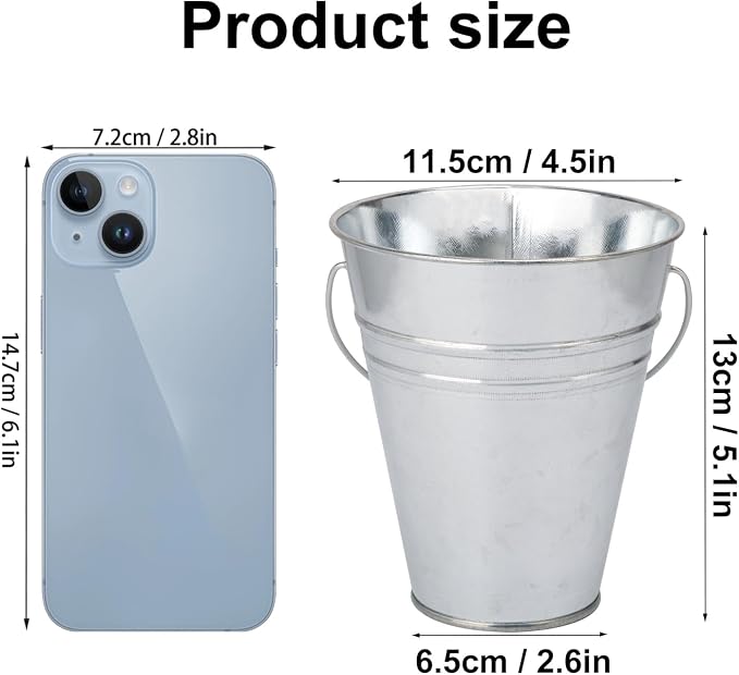 20 Pack 4.5 x 5.1 x 2.6 inch Metal Mini Buckets, Elegant Galvanized with Handles, Tin, Small, Mini Metal Pail for Party Favors, Crafts, Garden & Beach