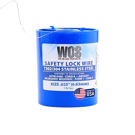 WCS .025 Stainless Steel Safety Lock Wire, T302/304, NASM20995C MS20995C, ASTM A580 Condition A, AMS569, Mechanics Wire for Aircraft, Automotive, & Industrial Use, 1lb Dispenser Can, Approx 595 ft