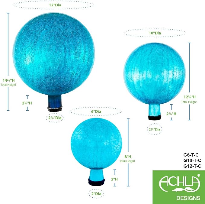 Achla Designs 6-Inch Crackle Gazing Globe Ball, Teal