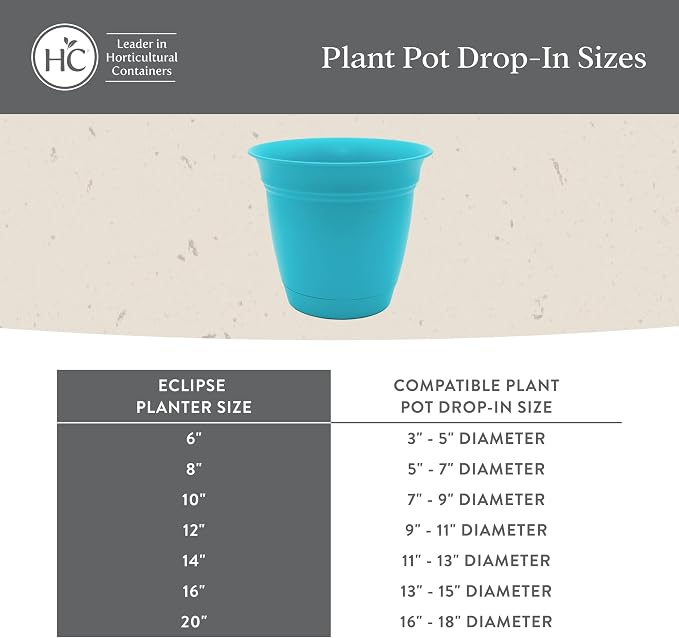 The HC Companies Eclipse Round Planter with Saucer - Outdoor & Indoor Plant Pot with Drainage Holes - Lightweight, UV-Resistant Plastic Pots for Plants, Flowers & Herbs (16" Slate Blue, Pack of 1)