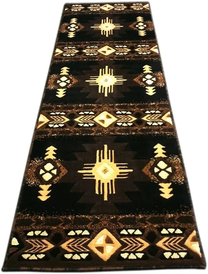 YHSF Southwest Native American Area Rug – Thick, Soft, Durable & Easy to Maintenance Tribal Design Boho Rug– Ideal for Bedroom, Living Room & Hallway - Black, 2 Feet x 7 Feet