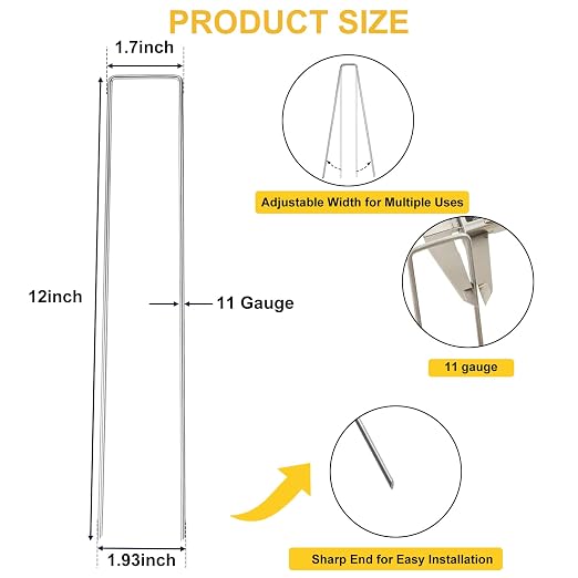 HongWay 60 Pack 12 Inch Landscape Staples, Tent Stakes Heavy Duty Galvanized 11 Gauge Garden Pins Ground Staples for Lawn Yard Fence Landscaping Fabric Outdoor Decorations