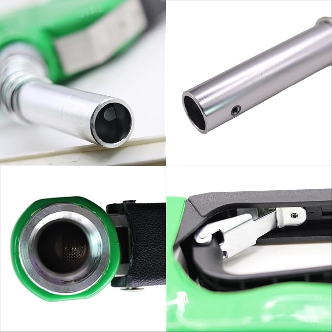 3/4" Inch NPT Auto Fuel Nozzle Automatic Shut Off Pressure Sensitive W/360° Hose Swivel Gas Fuel Transfer Pump Nozzle,13/16" Spout,Copper Valve, 16 gpm Flow Rate for Diesel,asoline,Green+Hook