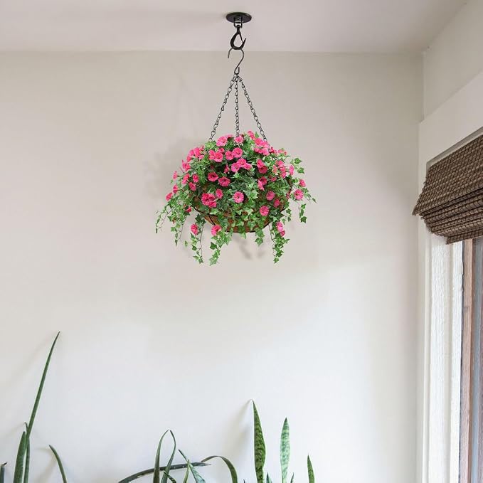 6 Pack 10 inch Metal Hanging Baskets for Plants Outdoor Metal Wire Hanging Basket Planter with Coco Fiber Liners Flower Pots for Home Porch Garden Patio, Diamond-Shaped