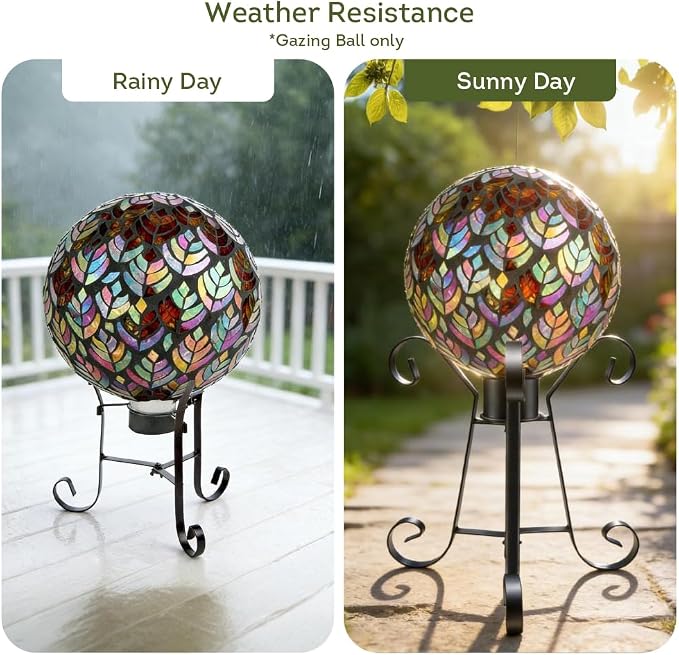 Lily's Home Colorful Mosaic Glass Gazing Ball, Designed with a Stunning Holographic Petal Mosaic Pattern to Bring Color to Any Home and Garden, Silver & Purple (10" Diameter)