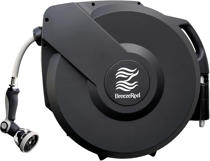 Retractable Garden Hose Reel, 5/8 in x 100ft, Heavy-Duty Aluminum Mount, Auto Rewind, Slow Retract, 180° Swivel, Any Length Lock, 10-Pattern Nozzle