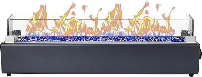 28-inch Table Top Propane Fire Pit, 40,000 BTU Tabletop Firepit for Patio, Outdoor Portable Rectangular Fire Bowl w/Wind Glass Shield, Glass Rocks - Carbon Gray