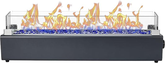 28-inch Table Top Propane Fire Pit, 40,000 BTU Tabletop Firepit for Patio, Outdoor Portable Rectangular Fire Bowl w/Wind Glass Shield, Glass Rocks - Carbon Gray