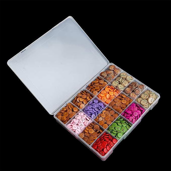 2 Pack Fixed 16 Grids Clear Plastic Large Compartment Container Case, Transparent Organizer Storage Divider Box with Lid for Bead, Button, Hardware, Screw, Sewing Kit, Craft Supplies