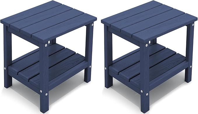 KINGYES Outdoor Side Table Set of 2, Double Layer Adirondack End Table- Navy