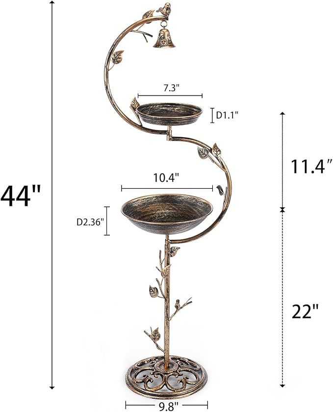HOUYANG 44" H Cast Iron Bird Baths for Outdoors with Metal Bird Feeder,Vintage Metal Bird Bath Bowl Garden Lawn Yard Decorations