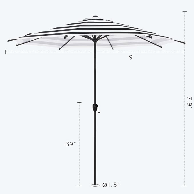 Abba Patio 9FT Lyon Outdoor Patio Umbrella Outdoor Table Umbrella with Crank Market Umbrella 8 Sturdy Ribs UV Protection Waterproof and Push Button Tilt for Garden Deck Backyard Pool,Black & White Stripe