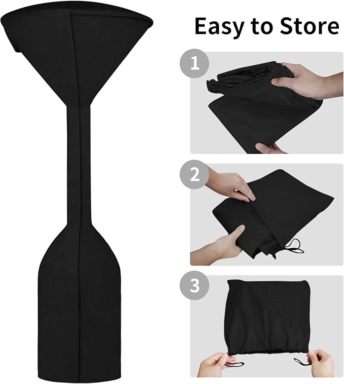 Easy-Going Stand-Up Patio Heater Cover with Zipper and Storage Bag, Waterproof Outdoor Heater Cover Dustproof, UV-Resisant, Wind-Resistant (95"H x 34"D x 19"B, Black)